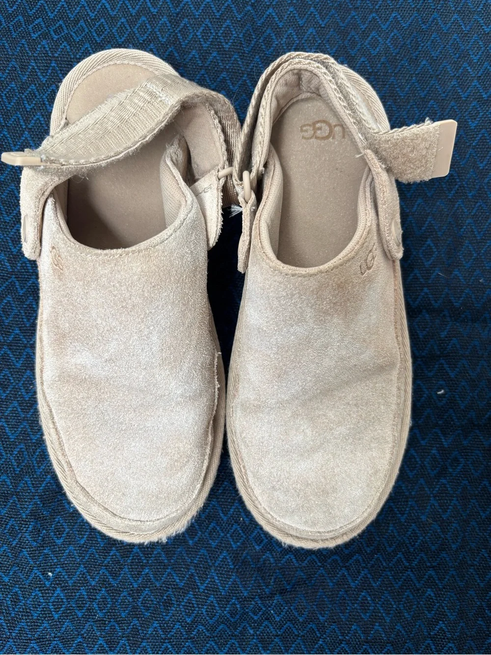 UGG Kids Suede Hook-and-Loop Slippers in Light Beige